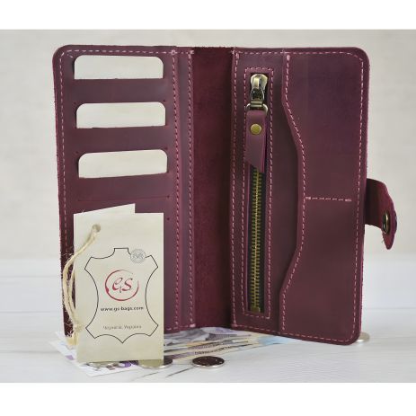 Жіночий гаманець із монетницею на блискавці GS бордовий