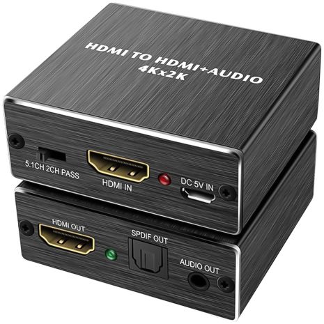 Цифровий HDMI аудіо екстрактор Addap HAE-02, конвертер звуку з HDMI на оптичний SPDIF/Toslink та 3,5мм miniJack, 4K