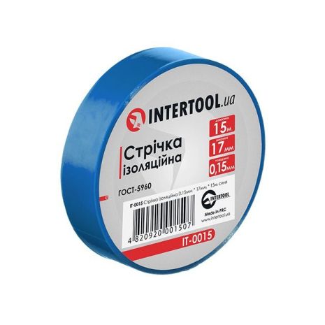 Ізоляційна стрічка 0.15mm * 17mm * 15m синя INTERTOOL IT-0016 Ізоляційна стрічка 0.15mm * 17mm * 15m синя INTERTOOL IT-0016