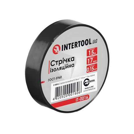 Ізоляційна стрічка 0.15mm * 17mm * 15m чорна INTERTOOL IT-0016 Ізоляційна стрічка 0.15mm * 17mm * 15m чорна INTERTOOL IT-0016