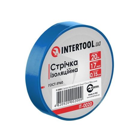 Лента изоляционная 20 м, 17*0,15 мм, синяя INTERTOOL IT-0020