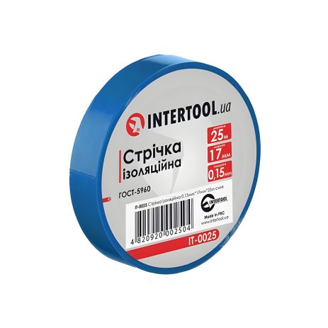 Изоляционная лента 0.15мм*17мм*25м синяя INTERTOOL IT-0025 Изоляционная лента 0.15мм*17мм*25м синяя INTERTOOL IT-0025