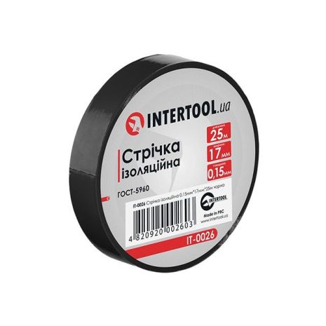 Черная изоляционная лента 0.15мм*17мм*25м INTERTOOL IT-0026 Черная изоляционная лента 0.15мм*17мм*25м INTERTOOL IT-0026
