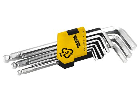 Шестигранні ключі з кулькою CrV 1,5-10 мм 74/172 мм 9 шт MASTERTOOL 75-0957 Шестигранні ключі з кулькою CrV 1,5-10 мм 74/172 мм 9 шт MASTERTOOL 75-0957