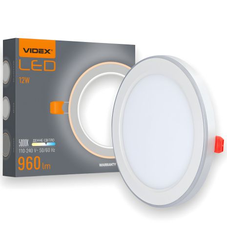 Світильник точковий з декоративним підсвічуванням 12W+4W 5000K+2700K VIDEX VL-DL4R-1252 вбудований круглий