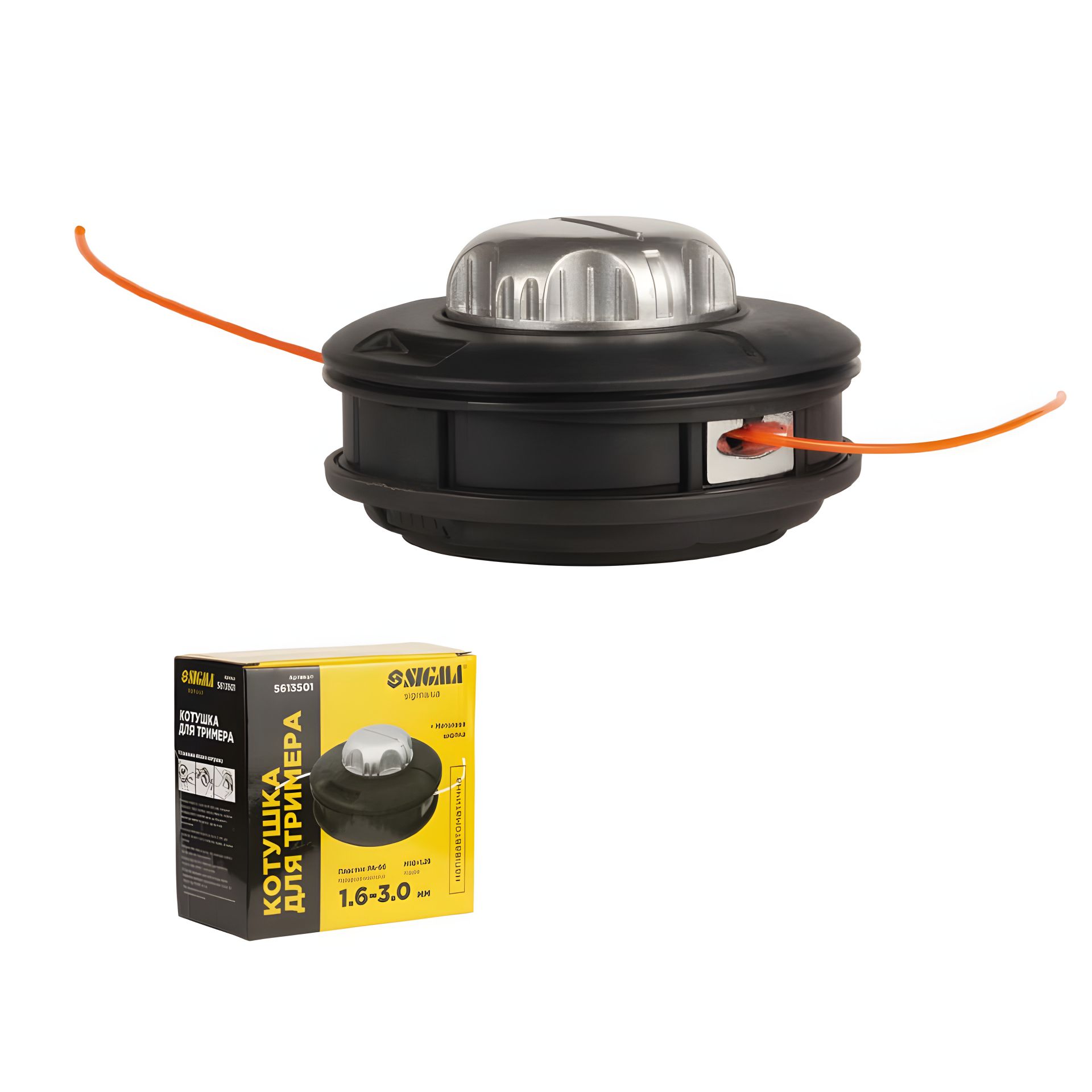Катушка для триммера полуавтоматическая M10×1.25 Ø1.6-3.0мм металлическая кнопка SIGMA 5613501 Катушка для триммера полуавтоматическая M10×1.25 Ø1.6-3.0мм металлическая кнопка SIGMA 5613501