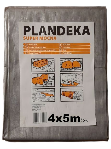 Прочный защитный тент Пландека Тарпаулин 4x5м Super Mocna (160г/м2) с люверсами (Wimar) Польша