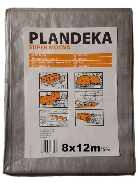 Захисний тент Пландека Тарпаулін 8x12м Super Mocna (160г/м2) (Wimar) з люверсами, Польща
