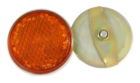 Жовтогарячий круглий катафот на спиці, кріплення на гайці