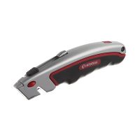 Трапецієподібний ніж, 60×19 мм, з висувним лезом, металевий корпус, прогумована рукоятка INTERTOOL HT-0516