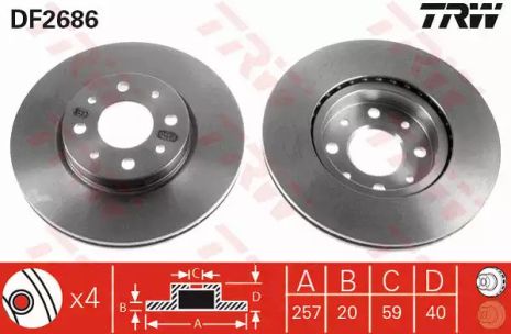 Диск гальмівний (1 шт.) ALFA ROMEO - FIAT - LANCIA 145/146/155/Albea/Barchetta/Brava/Bravo/Dobl, TRW