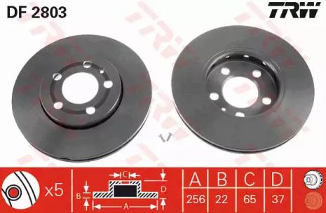 Диск тормозной AUDI A3, SEAT CORDOBA, IBIZA, SKODA, VW, передн., вент. , TRW (DF2803)