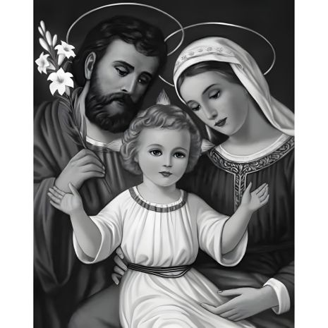 Алмазна мозаїка "Свята родина" в сірих кольорах 40х50 см, ColorArt SP067