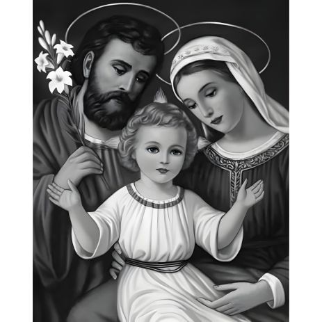 Алмазна мозаїка "Свята родина" в сірих кольорах 40х50 см, ColorArt SP067