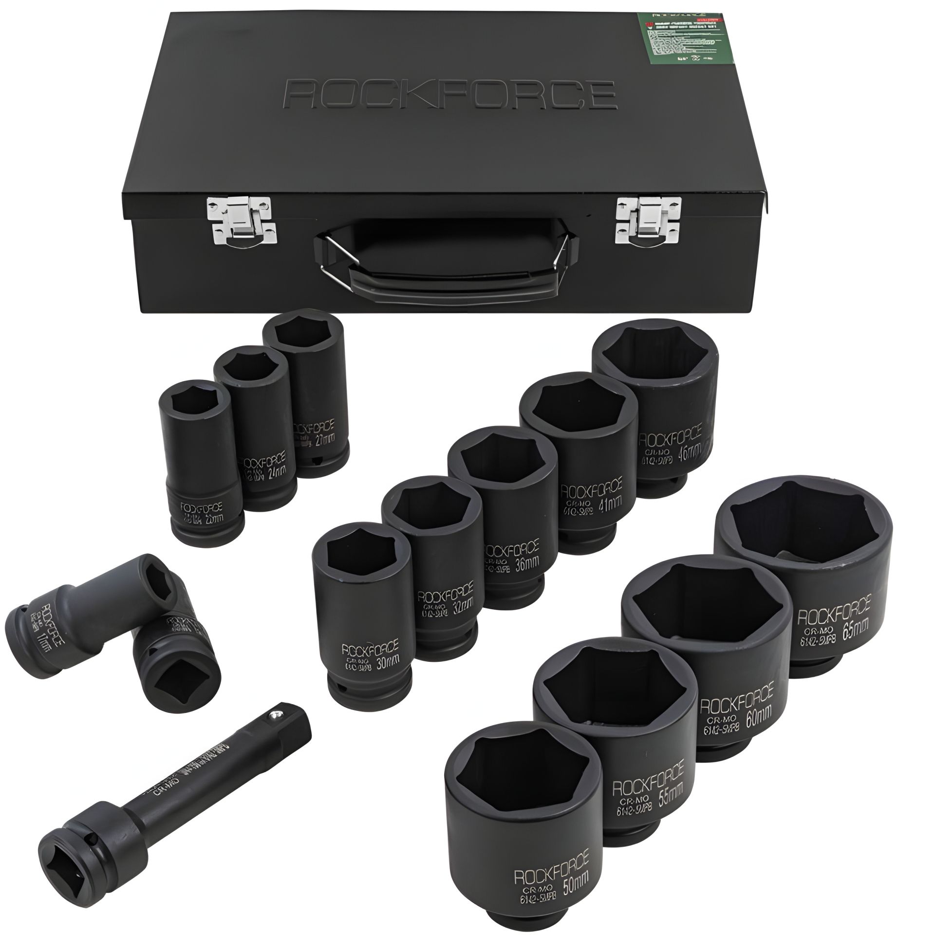 Комплект ударных головок 3/4" 14 штук, глубокий профиль, ROCKFORCE RF-6142-5MPB Комплект ударных головок 3/4" 14 штук, глубокий профиль, ROCKFORCE RF-6142-5MPB