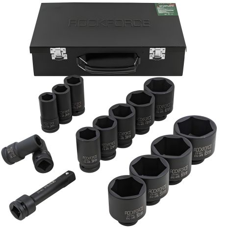 Комплект ударных головок 3/4" 14 штук, глубокий профиль, ROCKFORCE RF-6142-5MPB Комплект ударных головок 3/4" 14 штук, глубокий профиль, ROCKFORCE RF-6142-5MPB