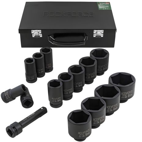 Комплект ударных головок 3/4" 14 штук, глубокий профиль, ROCKFORCE RF-6142-5MPB