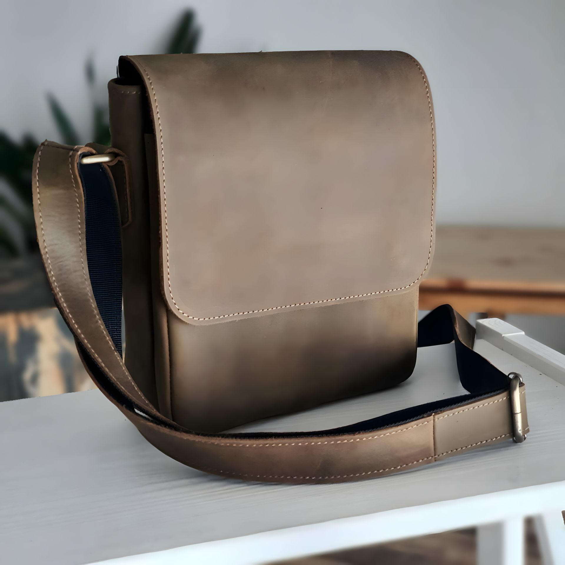 Повседневная мужская сумка кожаная GS оливковая 23*20*7 см Повседневная мужская сумка кожаная GS оливковая 23*20*7 см