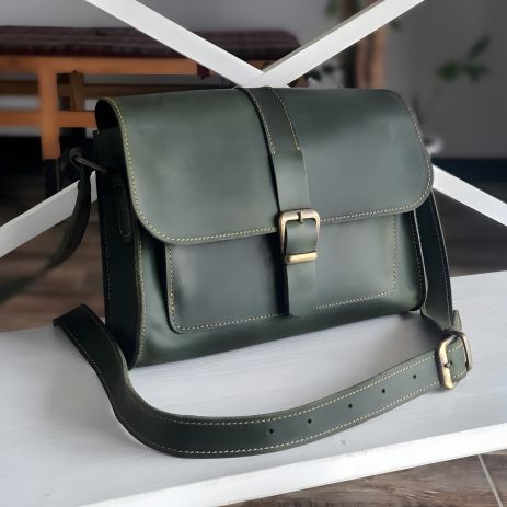 Зелена сумка GS шкіряна жіноча через плече