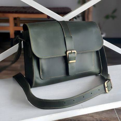 Зеленая женская кожаная сумка через плечо GS