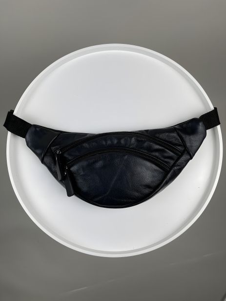 Чоловіча бананка із натуральної шкіри чорна сумка