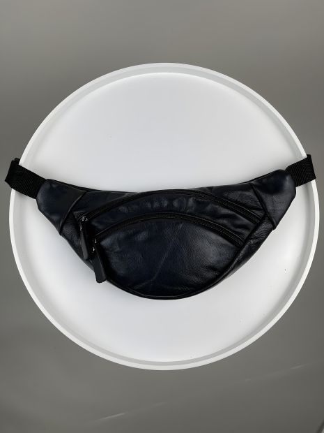 Чоловіча бананка із натуральної шкіри чорна сумка