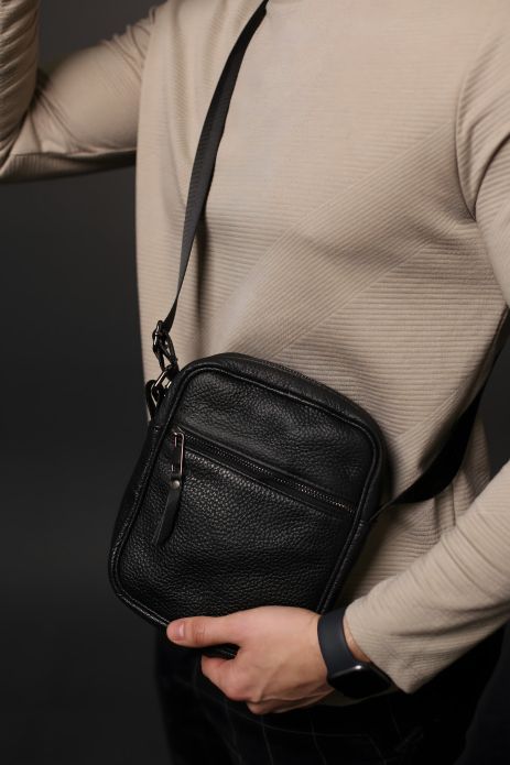 Черная кожаная месенджер сумка для мужчин Черная кожаная месенджер сумка для мужчин