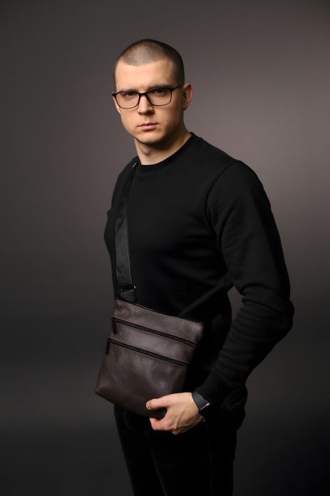 Мужская сумка-мессенджер из натуральной кожи, коричневая