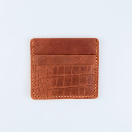 Мужской картхолдер из натуральной кожи с тиснением под крокодила, коричневый Мужской картхолдер из натуральной кожи с тиснением под крокодила, коричневый