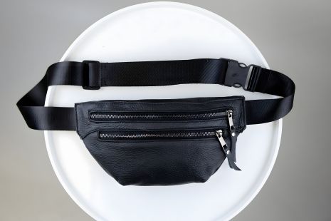 Шкіряна чорна поясна сумка для чоловіків SKILL