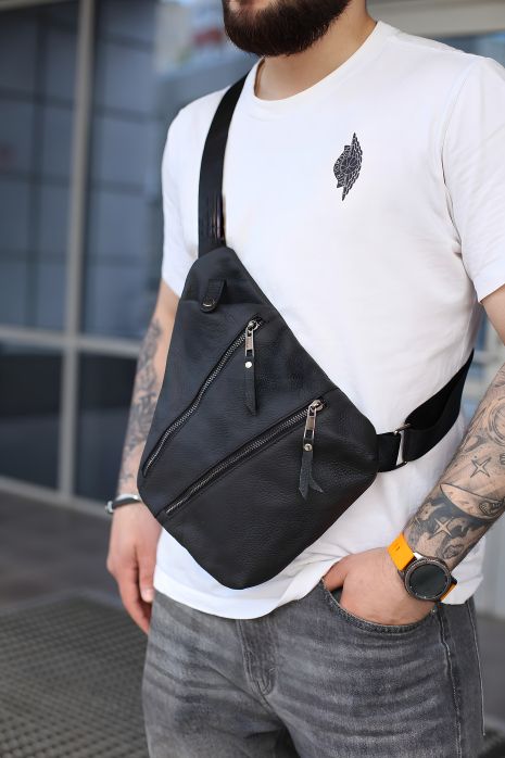 Мужская сумка SKILL через плечо из натуральной кожи, черная
