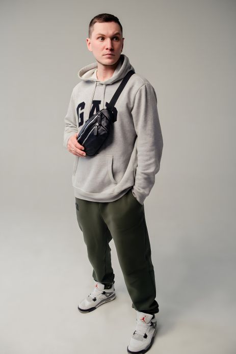 Бананка шкіряна чорна чоловіча сумка