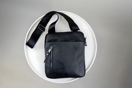 Чоловіча сумка через плече SKILL, шкіряна, чорна