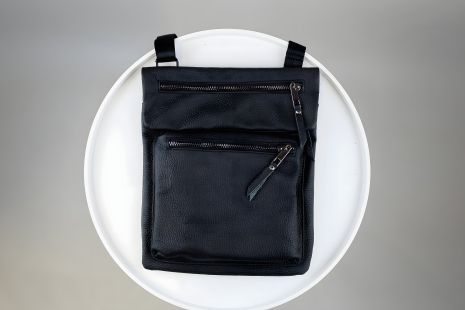 Чоловіча сумка через плече SKILL, шкіряна, чорна
