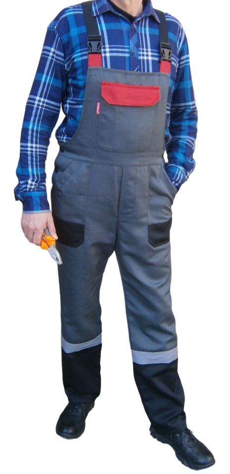 Напівкомбінезон робочий Професіонал Комбо сірий зі світловідбиваючою смугою