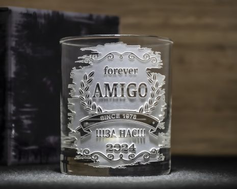 Именной стакан для виски с гравировкой шкалы и поздравлением