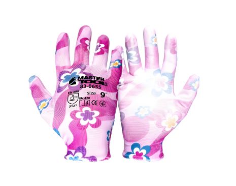 Перчатки бесшовные трикотажные "Фиалка" с полиуретановым покрытием ладони 9" 17-20 г подвес 12 пар MASTERTOOL 83-0655doz Перчатки бесшовные трикотажные "Фиалка" с полиуретановым покрытием ладони 9" 17-20 г подвес 12 пар MASTERTOOL 83-0655doz