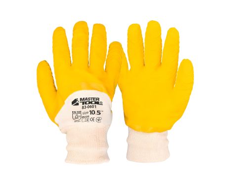 Бавовняні рукавички з латексним покриттям ¾ 10.5" жовті MASTERTOOL 83-0601