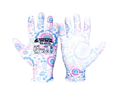 Трикотажні рукавички "Незабудка" з поліуретановим покриттям долоні 9", 17-20 г, MASTERTOOL 83-0659 Трикотажні рукавички "Незабудка" з поліуретановим покриттям долоні 9", 17-20 г, MASTERTOOL 83-0659