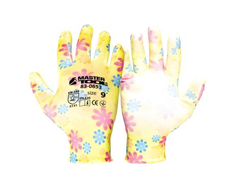 Безшовні трикотажні рукавички "Мімоза" з поліуретановим покриттям долоні 9" 17-20 г, підвіс MASTERTOOL 83-0653 Безшовні трикотажні рукавички "Мімоза" з поліуретановим покриттям долоні 9" 17-20 г, підвіс MASTERTOOL 83-0653