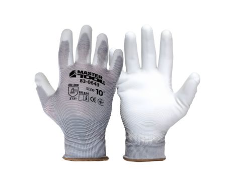 Трикотажні безшовні рукавички з поліуретановим покриттям 10" MASTERTOOL 83-0643