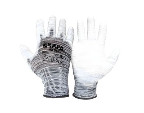 Трикотажні безшовні рукавички з поліуретановим покриттям долоні 10" 25-26 г підвіс меланж MASTERTOOL 83-0649 Трикотажні безшовні рукавички з поліуретановим покриттям долоні 10" 25-26 г підвіс меланж MASTERTOOL 83-0649