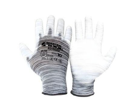 Бесшовные трикотажные перчатки с полиуретановым покрытием ладоней меланж 10", MASTERTOOL 83-0649