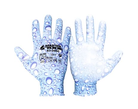 Трикотажні безшовні рукавички "Крапля" з поліуретановим покриттям долоні 9" 17-20 г MASTERTOOL 83-0660
