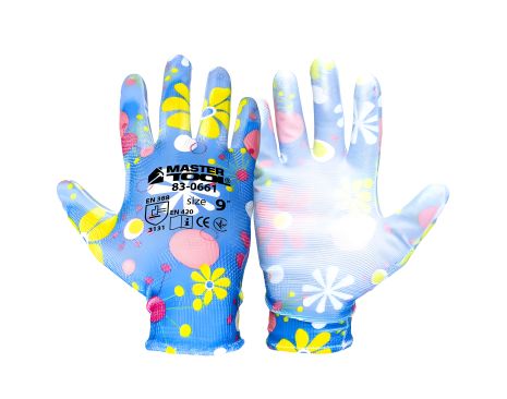 Безшовні трикотажні рукавички "Волошка" з поліуретановим покриттям долоні 9" 17-20 г, підвіс MASTERTOOL 83-0661 Безшовні трикотажні рукавички "Волошка" з поліуретановим покриттям долоні 9" 17-20 г, підвіс MASTERTOOL 83-0661