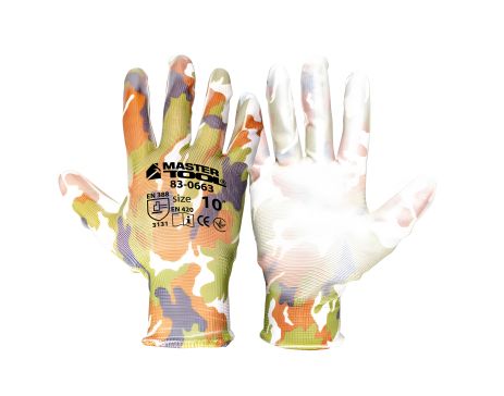 Рукавички безшовні трикотажні "Хакі" з поліуретановим покриттям долоні 10" 17-20 г, підвіс MASTERTOOL 83-0663