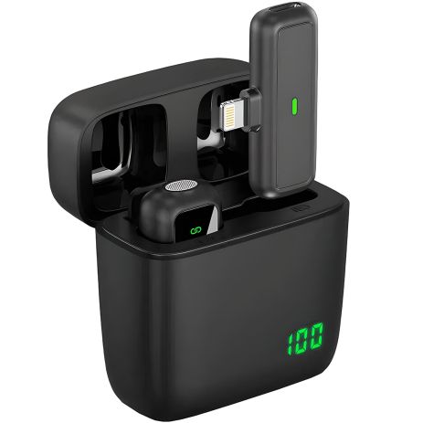 Бездротовий петличний мікрофон з зарядним кейсом Savetek P34 Lightning, петличка для Apple iPhone / iPad, до 20м