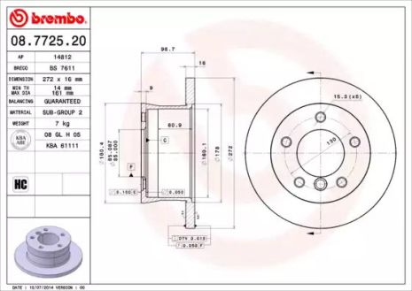 Диск гальмівний VW LT, MERCEDES-BENZ SPRINTER, MERCEDES-BENZ G-CLASS, BREMBO (08772520)