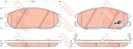 Колодки тормозные дисковые SSANGYONG ACTYON, REXTON, HYUNDAI SANTA FE (SM) передн. TRW (GDB3297)