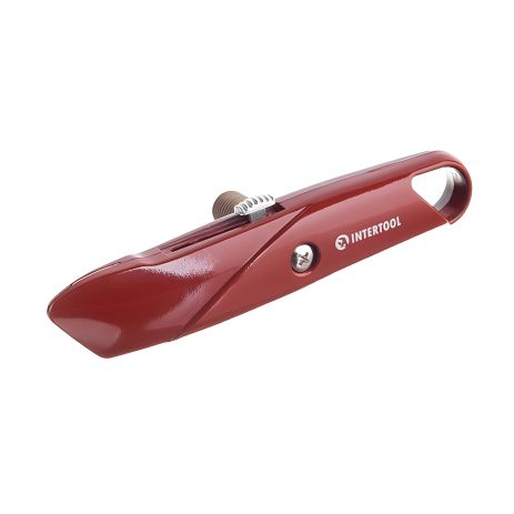 Трапециевидный нож, 60×19 мм, с выдвижным лезвием, металлический корпус INTERTOOL HT-0505